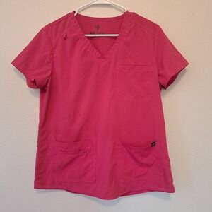 M&M Scrubs Classic Comfort Pink V-Neck 3-Pocket Scrub Top Style 4888 Womens L